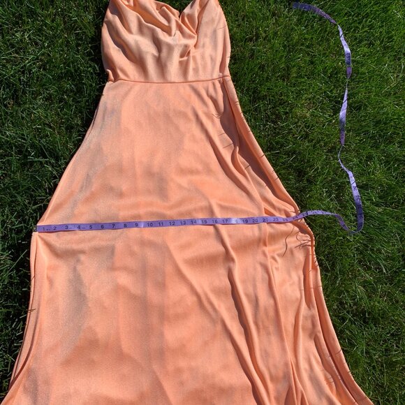 Vintage 70s Tangerine Peach Cowl Neck Wrap Halter Maxi Dress Prom Gown - Picture 16 of 16